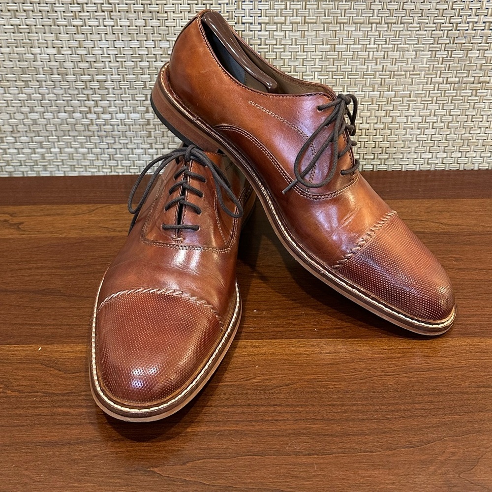 🌟2xHP🌟Joseph Abboud Essex Cognac Brown Leather Casual Oxford Cap Toe 10.5